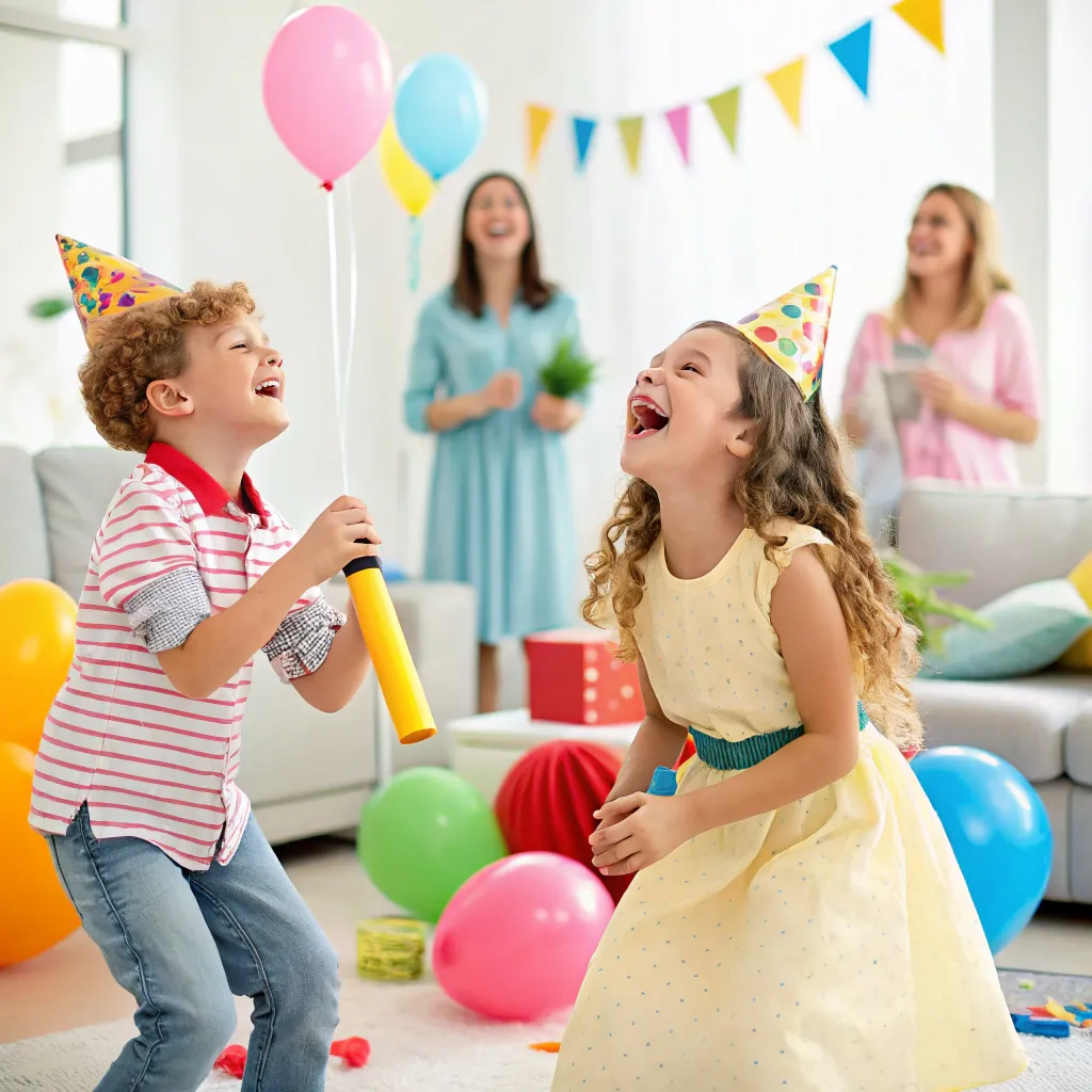 Children laughing and playing at a vibrant party
